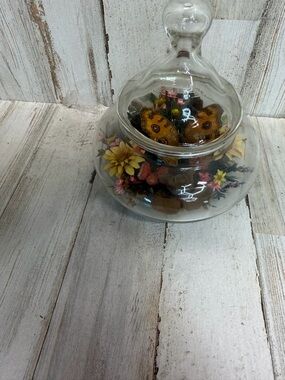Vintage Butterfly Dried Flowers In Glass Container Taxidermy